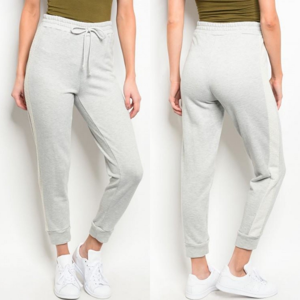 HIGH WAIST STRIPE TERRY JOGGERS in GRAY - Picture 4 of 5